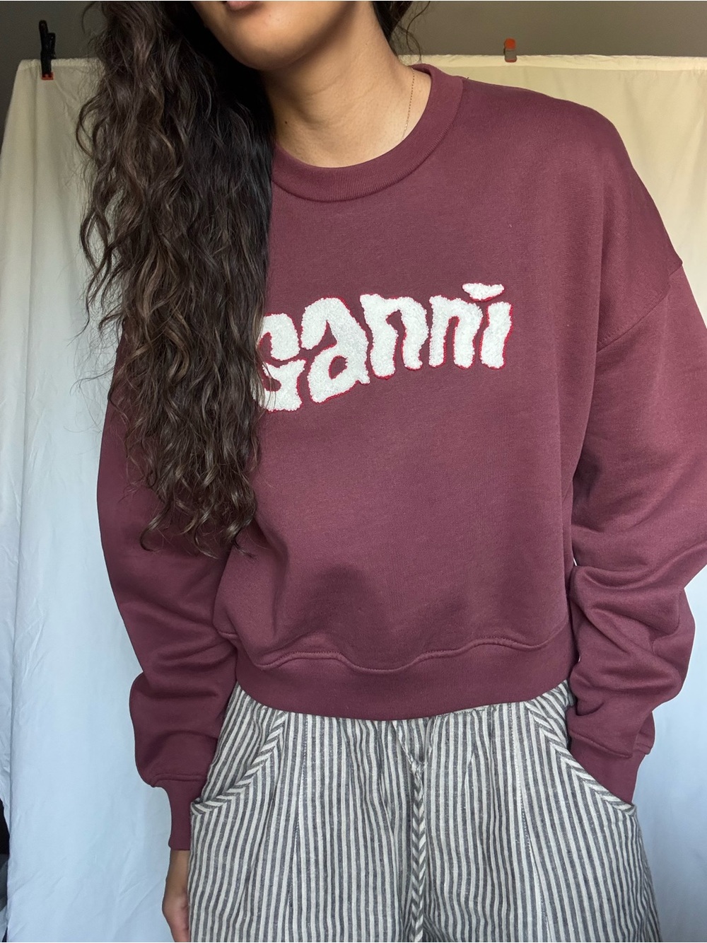 Ganni Maroon Crewneck Sweatshirt with White Logo - Picture 5 of 9